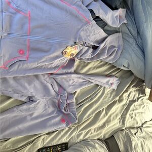 Women's Light Blue Jumpsuit with Pink Accents